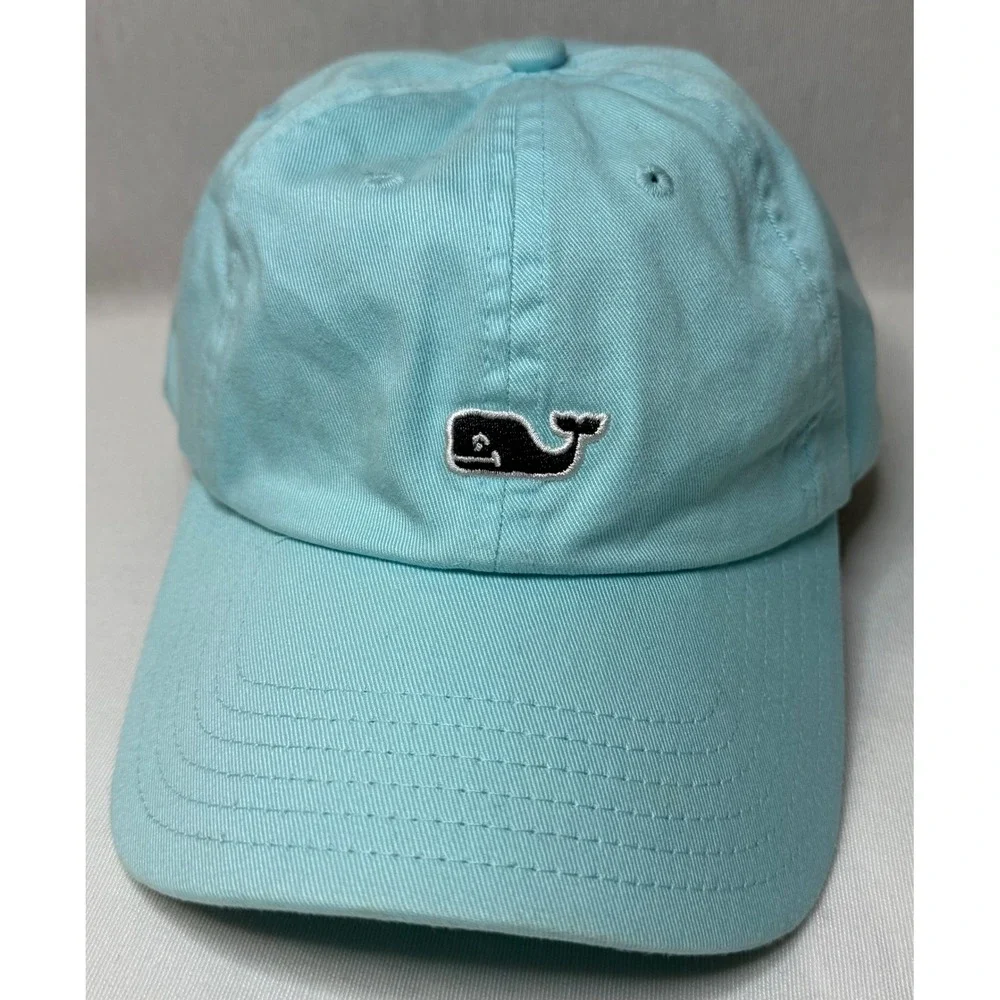 Vineyard Vines Whale Logo Adjustable Baseball Cap Light Blue Cotton Dad Hat